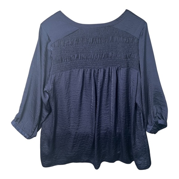 Rose & Olive Blouse Top Womens Sz 1XL 3/4 Sleeve Button Down Smocked Navy Career - Picture 10 of 10